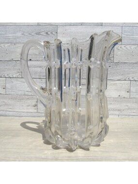 1970s IMPERIAL GLASS Column Pitcher Clear Pressed Glass 8.5" 38 oz. MCM Vintage